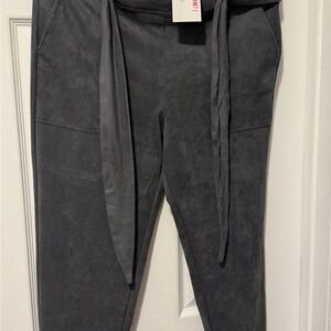 Gray Suede Tie-Waist Pants